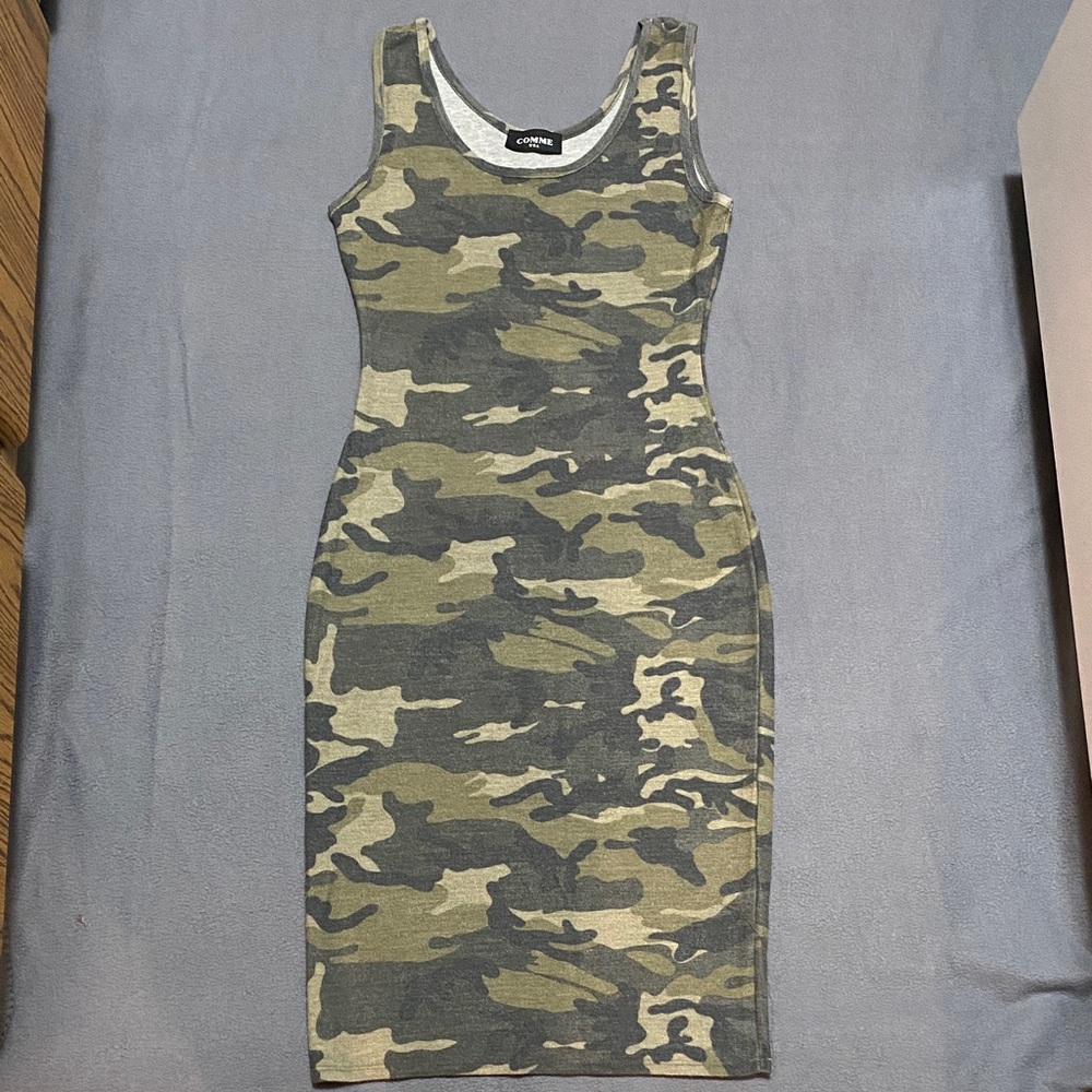 Camo Green and Tan Midi Dress